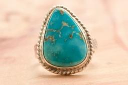 Native American Jewelry Genuine Kingman Turquoise Sterling Silver Ring